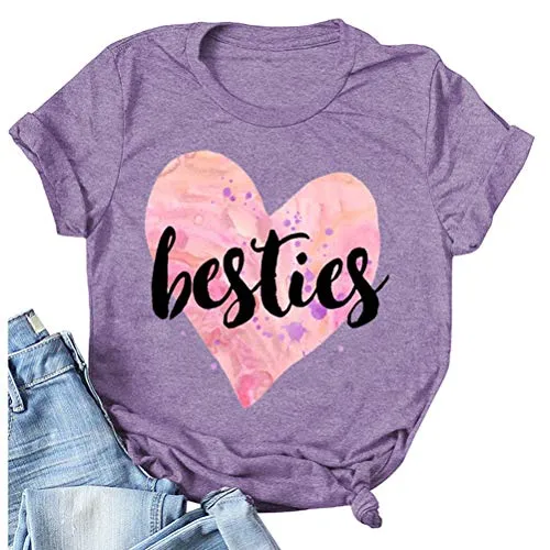 Women Besties T-Shirt Bestie Shirts with Heart