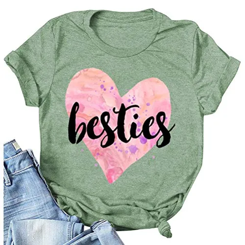 Women Besties T-Shirt Bestie Shirts with Heart