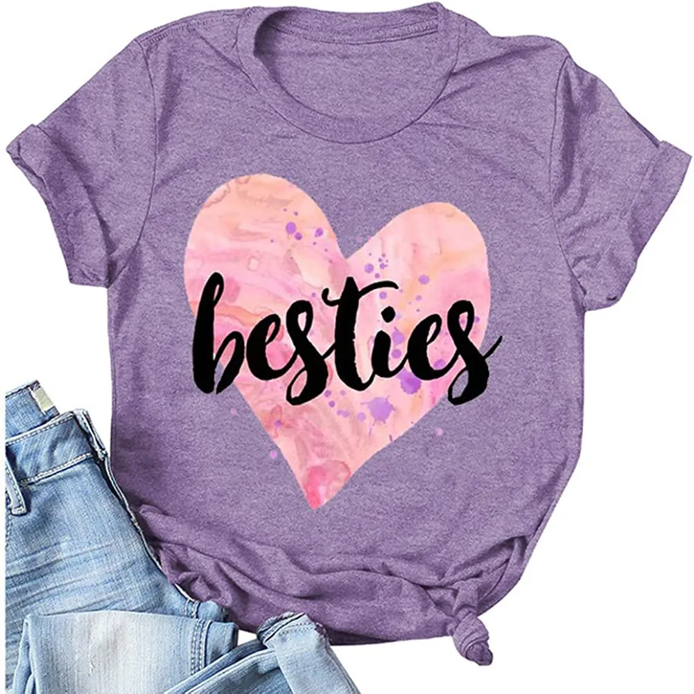 Women Besties T-Shirt Bestie Shirts with Heart