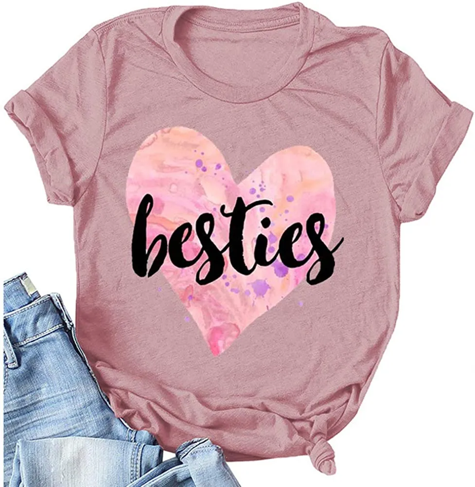 Women Besties T-Shirt Bestie Shirts with Heart