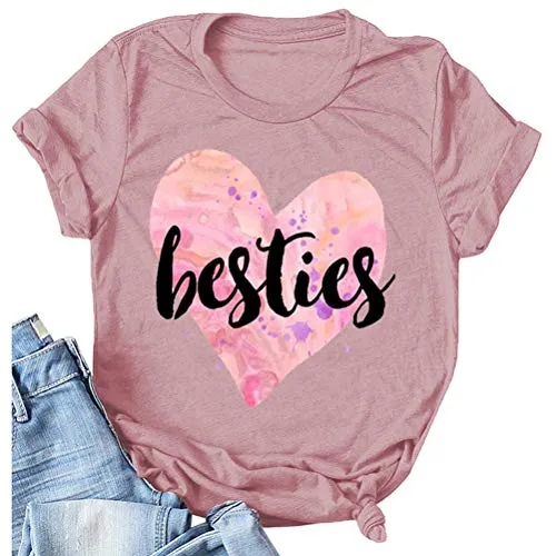 Women Besties T-Shirt Bestie Shirts with Heart