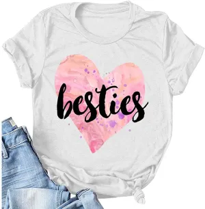 Women Besties T-Shirt Bestie Shirts with Heart