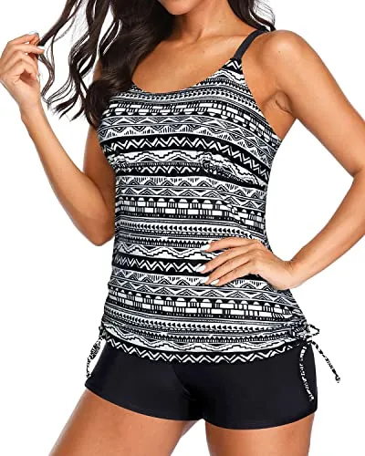 Womens Swimming Suits Tankini Tummy Control Swimwear-Black Tribal