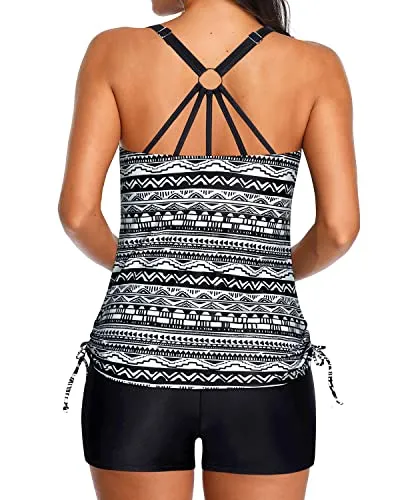 Womens Swimming Suits Tankini Tummy Control Swimwear-Black Tribal